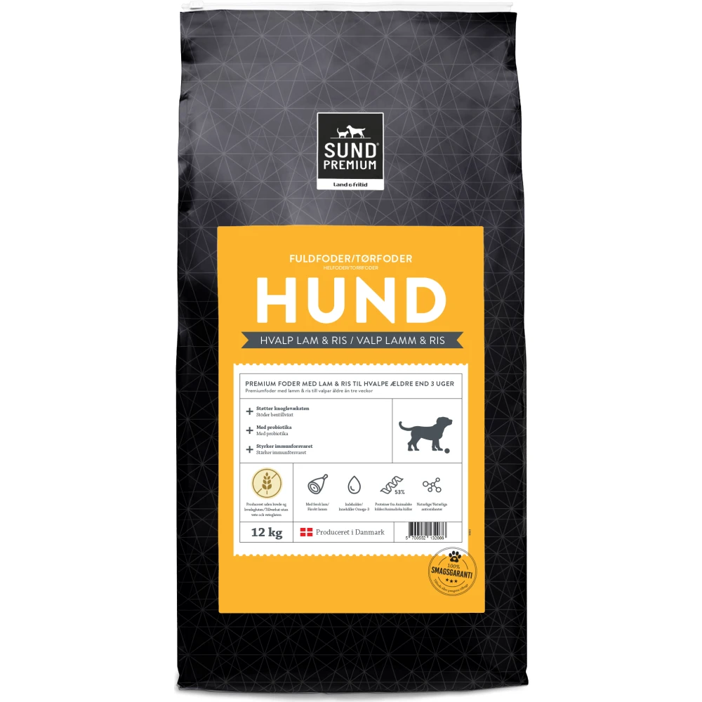 SUND HUND PREMIUM HVØLP LAMB OG RÍS - FLEIRI STØDDIR